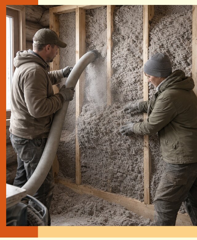 Утепление бревенчатого дома эковатой в Муравленко