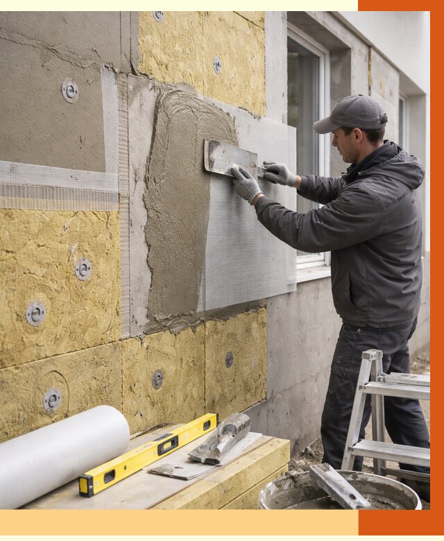 Утепление фасада под штукатурку в Муравленко от 4497 руб/м2 — монтаж пенопластом и минватой | ТепломастерМрв