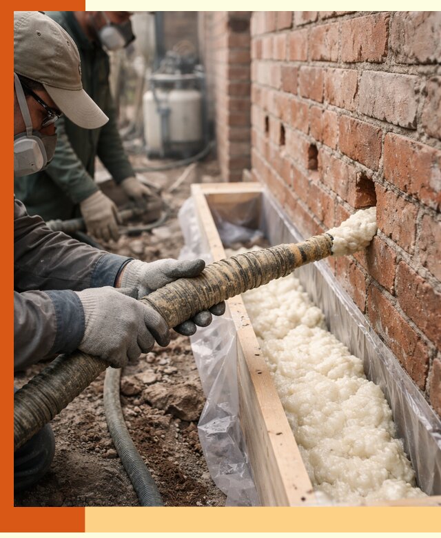 Заливка ППУ в пустоты кирпичной стены в Муравленко